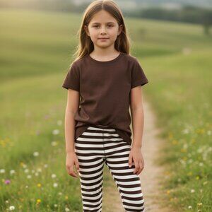 Emily Rose Girls Leggings Halloween Fall Stripes w/ Orange Ruffle Size 8